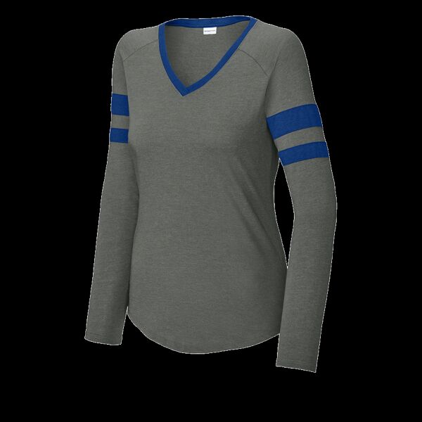 Women's Halftime Stripe Long Sleeve V Neck Tee Thumbnail