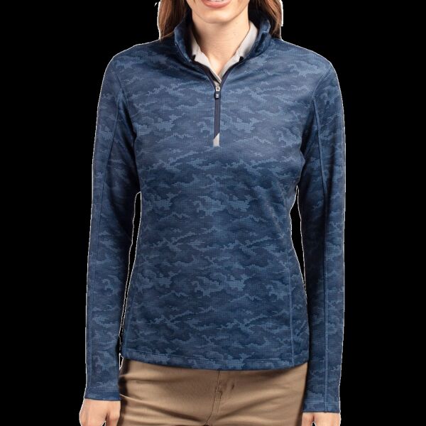 Cutter & Buck Traverse Camo Print Stretch Quarter Zip Womens Pullover Thumbnail