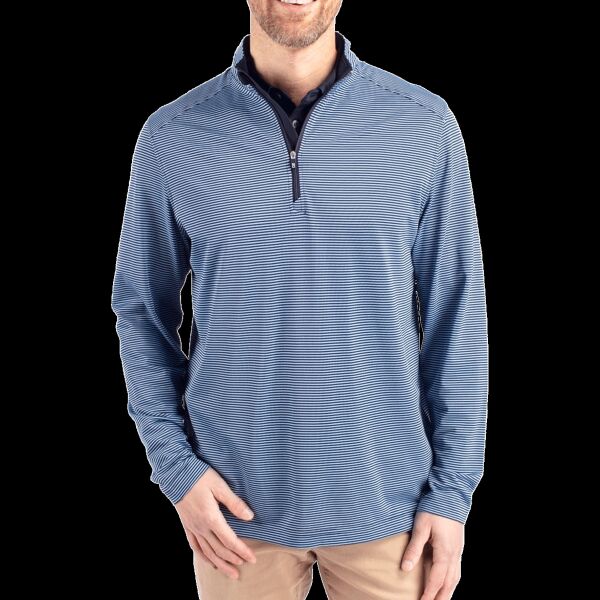 Cutter & Buck Virtue Eco Pique Micro Stripe Recycled Mens Quarter Zip Thumbnail