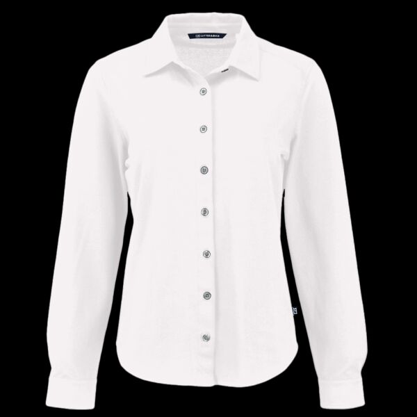 Cutter & Buck Advantage Tri-Blend Eco Soft Pique Long Sleeve Knitted Womens Button Down Thumbnail