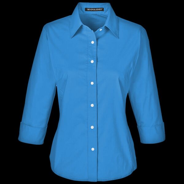 Women's Perfect Fit™ Three-Quarter Sleeve Stretch Poplin Dress Shirt Thumbnail