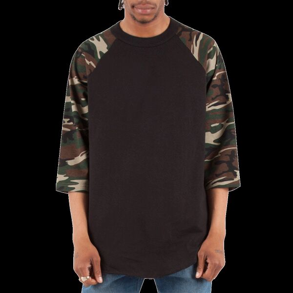 Unisex Three-Quarter Sleeve Camo Raglan T-Shirt Thumbnail