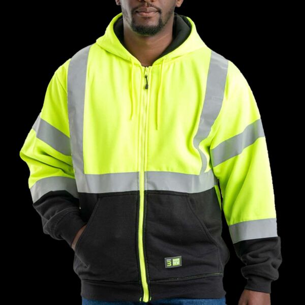 Men's Hi-Vis Class 3 Color Block Full-Zip Hooded Sweatshirt Thumbnail