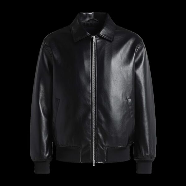 Unisex PU Leather Collared Varsity Jacket Thumbnail