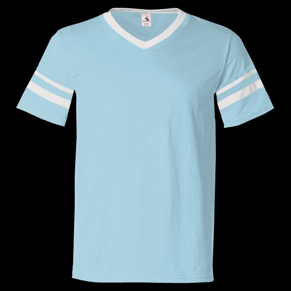 V-Neck Jersey with Striped Sleeves Thumbnail