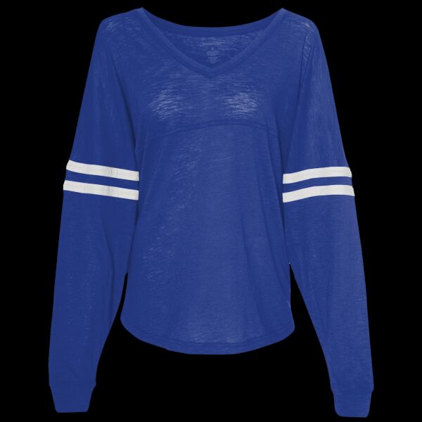 Women’s Slub Jersey Varsitee V-Neck Long Sleeve T-Shirt Thumbnail