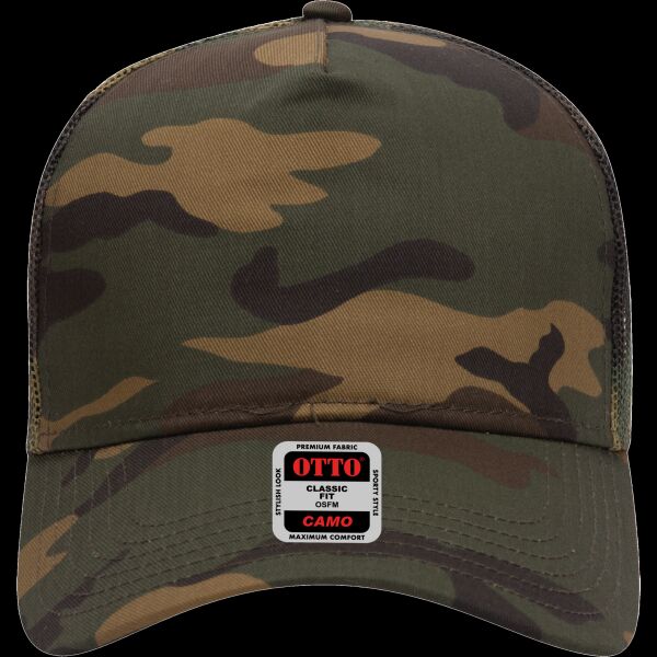 OTTO CAP Camouflage 5 Panel Mid Profile Mesh Back Trucker Hat Thumbnail