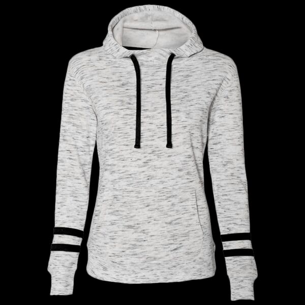 Women’s Mélange Fleece Striped-Sleeve Hooded Sweatshirt Thumbnail