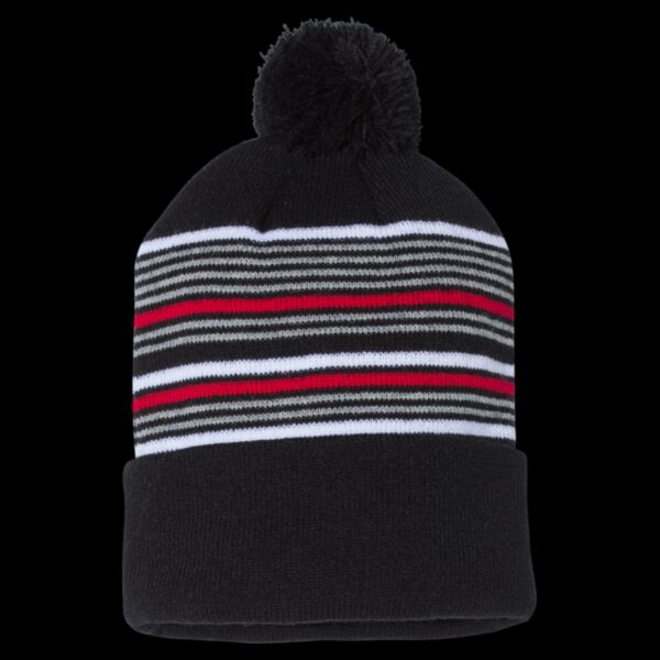12" Striped Pom-Pom Cuffed Beanie Thumbnail