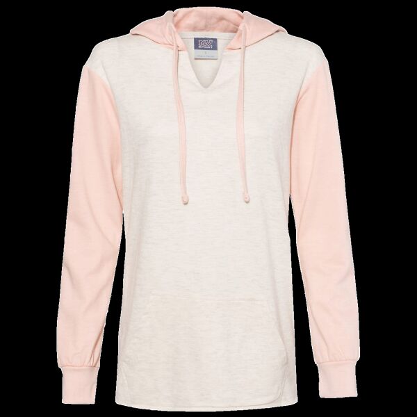Women’s French Terry Hooded Pullover with Colorblocked Sleeves Thumbnail