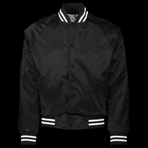 Unisex Satin Baseball Jacket Striped Trim Thumbnail