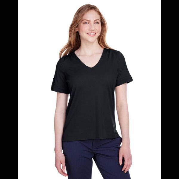 Devon & Jones CrownLux Performance® Ladies' Plaited Rolled-Sleeve Top Thumbnail